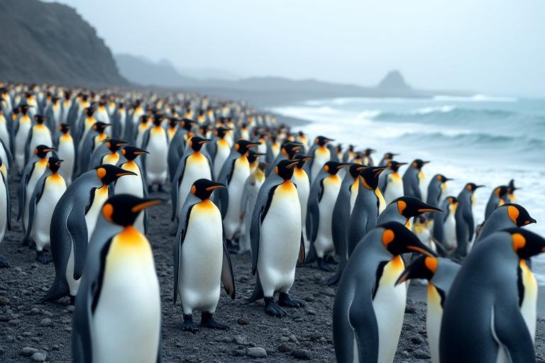 남극 해변을 가득 메운 수많은 킹펭귄 무리.