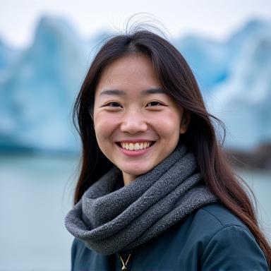 빙하를 배경으로 미소 짓는 최은지 환경 교육자.