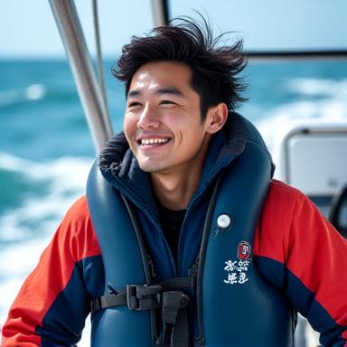 조디악 보트를 운전하는 이민준 해양 생물학자.